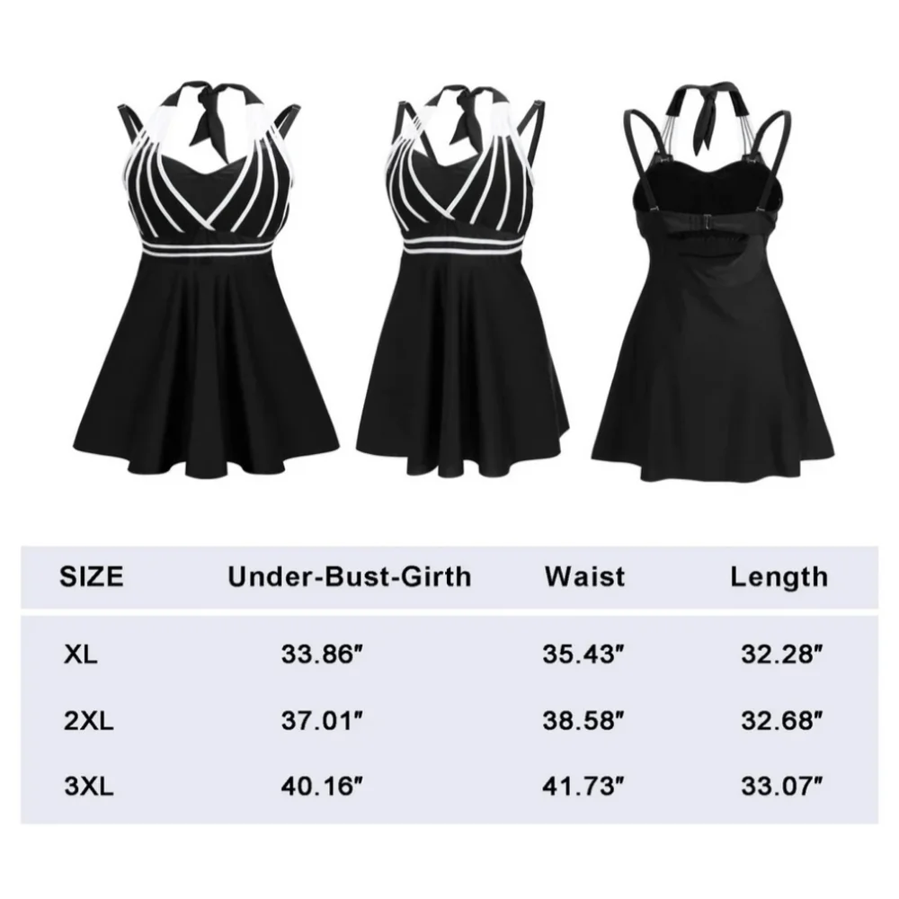 Kawell Black and White Halter Swim Takini Top Sz 3XL